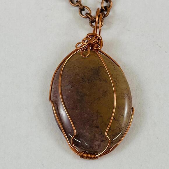 Handmade Wire Wrapped Necklace with Agate Cabochon Stone Pendant - Picture 1 of 3